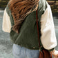 Corduroy Fleece Patchwork Buttoned Bomber Jacket