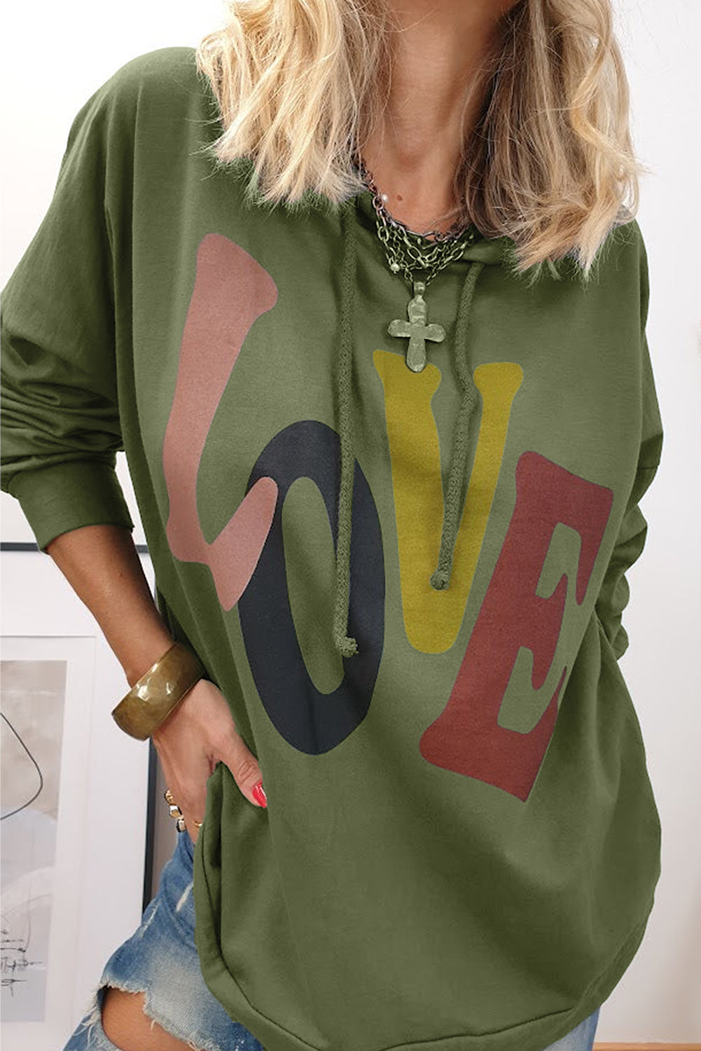 LOVE Letter Graphic Drop Shoulder Oversize Hoodie
