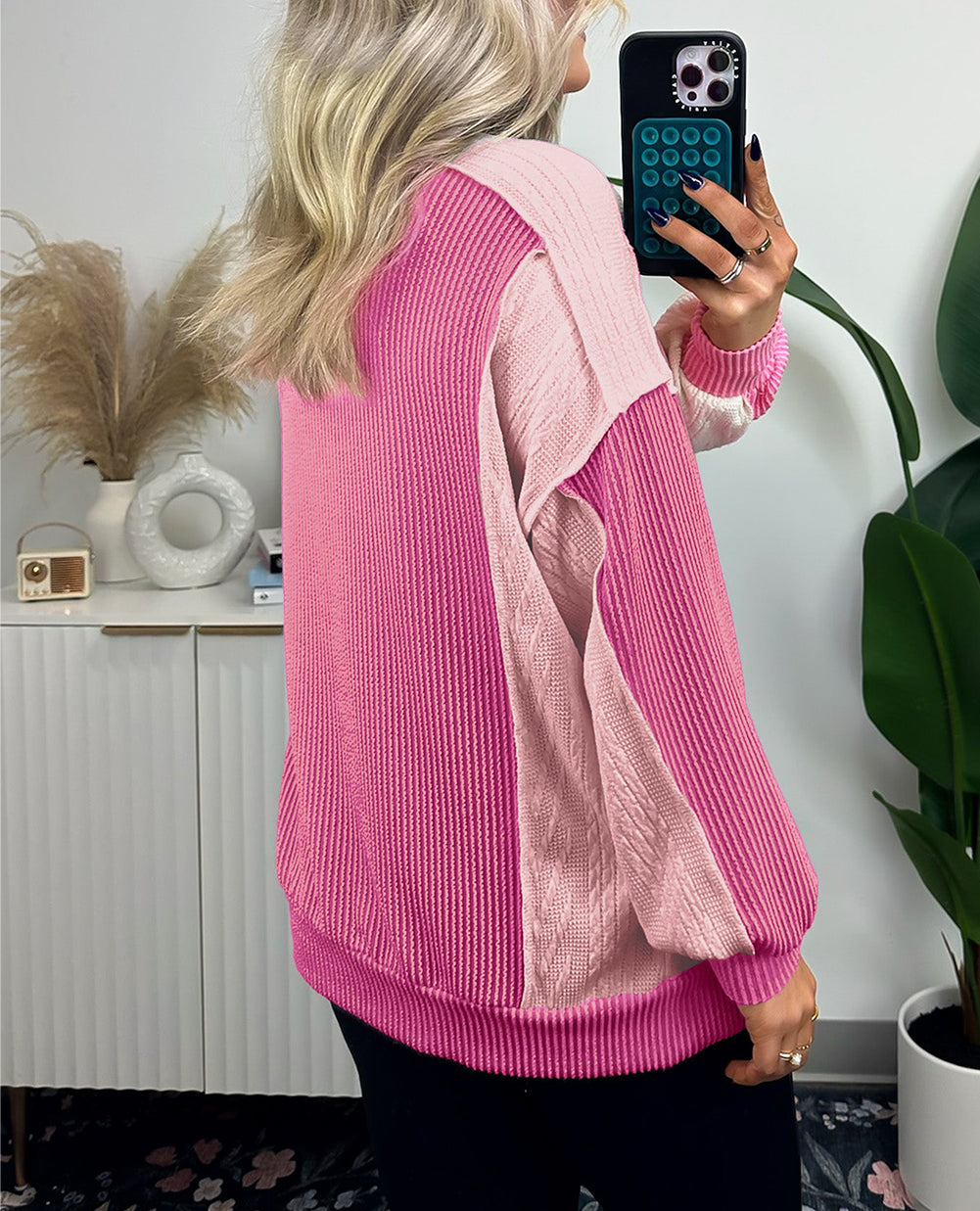 Cable Knit Colorblock Exposed Seam Sweatshirt