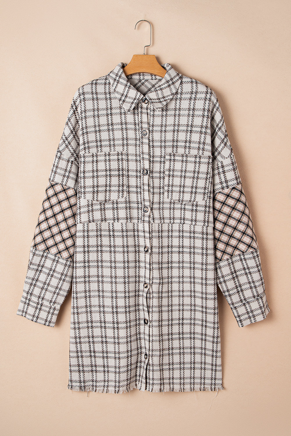 Stripe Plus Size Plaid Buttoned Raw Hem Tunic Shirt Dress