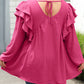 Crinkle Ruffled V Neck Plus Size Blouse