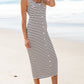 Striped Print Sleeveless Buttoned Maxi Dress
