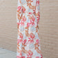 Tropical Plant Print Long Sleeve Wrap V-Neck Slit Maxi Dress