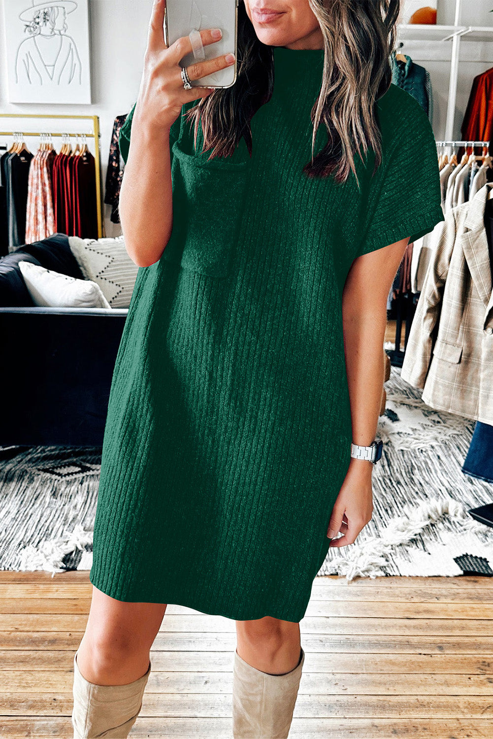 Knit Short Sleeve Sweater Dress