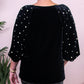 Pearl Embellished Puff Sleeve Velvet Plus Size Top