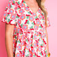 Flower Print Scalloped Short Sleeve Ruffled Dress