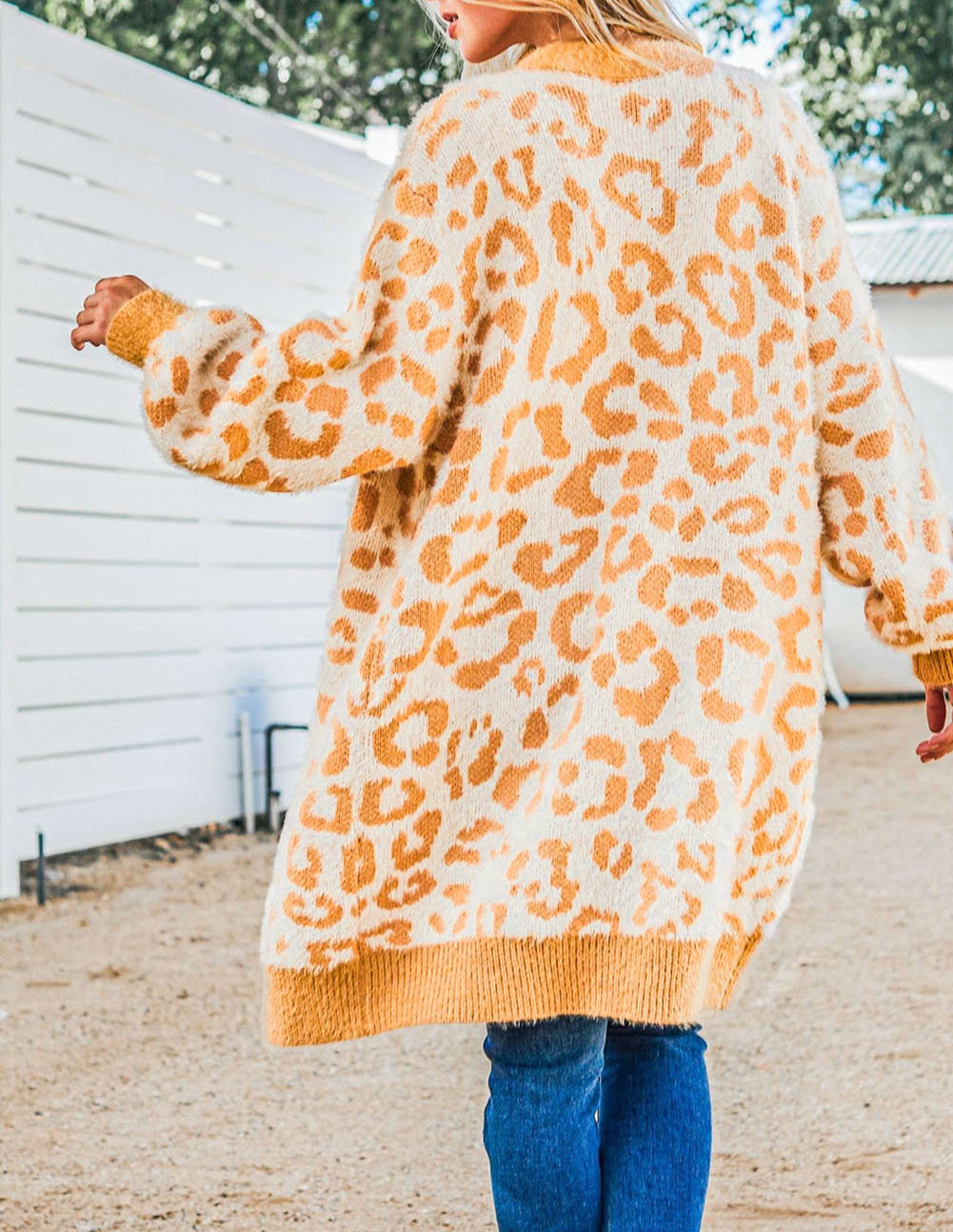 Knit Leopard Print Open Front Tunic Cardigan