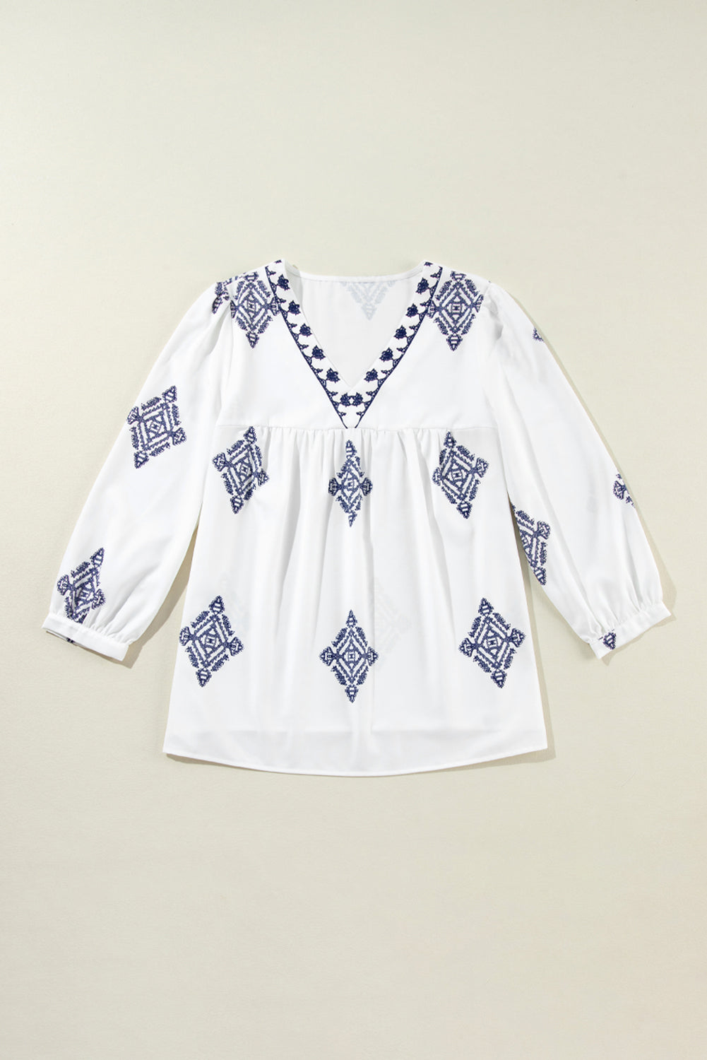 Boho Geometric Print Bracelet Sleeve V Neck Blouse