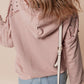 Solid Color Rivet Stud Raglan Sleeve Hoodie with Pocket