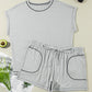 Contrast Stitching Cuffed Sleeve Plus Shorts Set