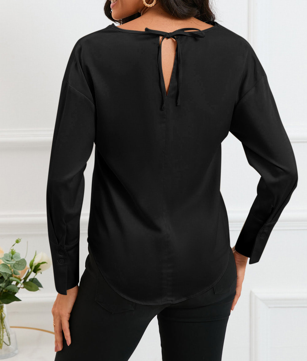 Cowl Neck Long Sleeve Elegant Blouse