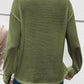 Textured Knit V Neck Button Cuffs Long Sleeve Top