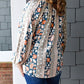 Plus Size Mixed Print Split Neck Blouse