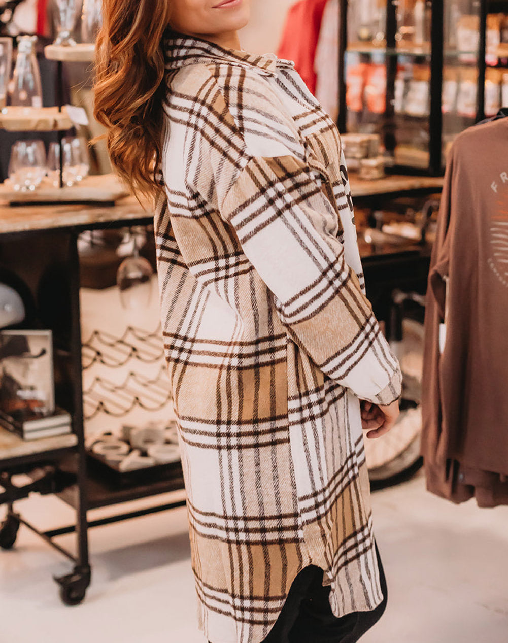 Plus Size Plaid Chest Pockets Long Shacket