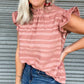 Stripes Textured Ruffle Sleeve Blouse