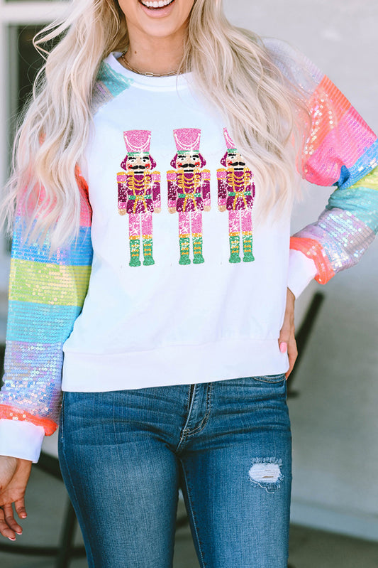 Sequin Colorblock Sleeve Nutcracker Graphic Sweatshirt