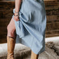 Fully Buttoned Long Denim Skirt