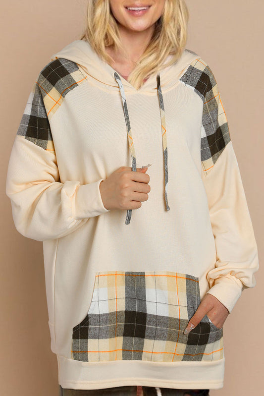Plaid Patchwork Kangaroo Pocket Oversized Hoodie