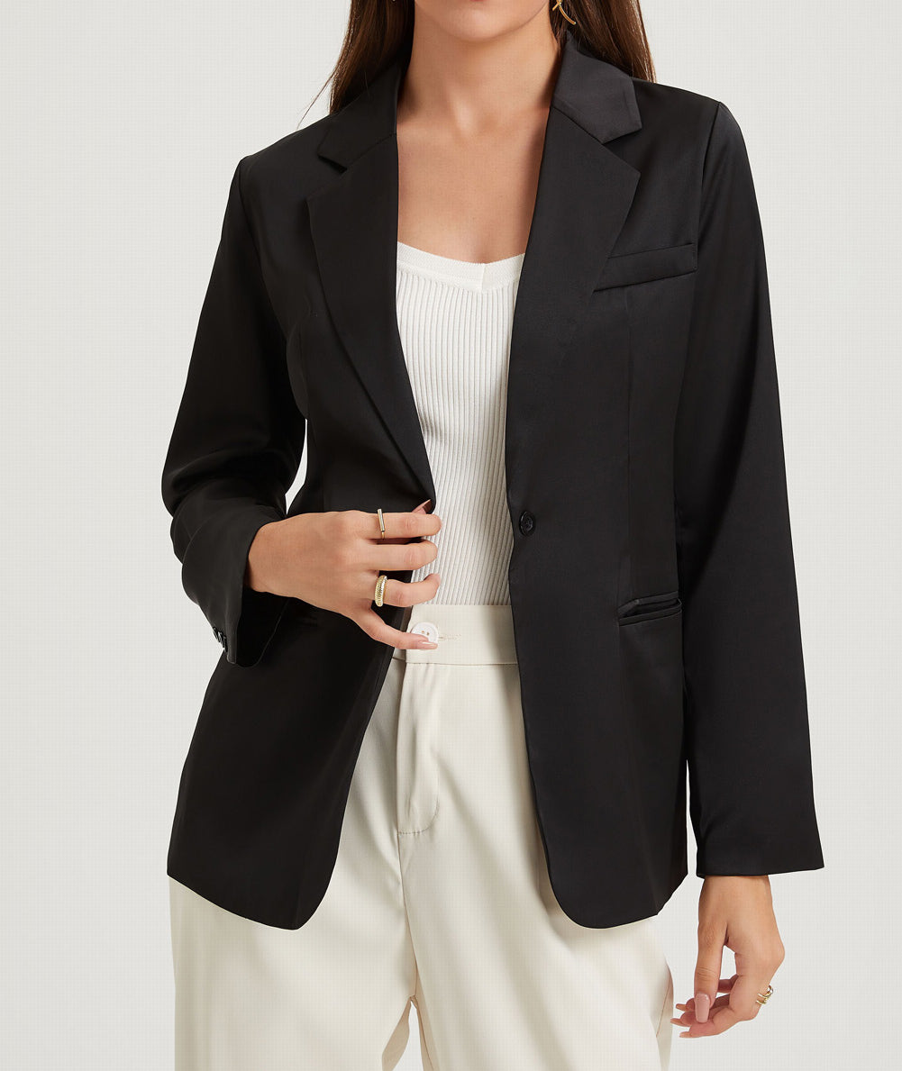 Pocketed Single Button Lapel Neck Blazer