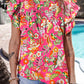Floral Print Pleated Ruffled Sleeve Summer Blouse