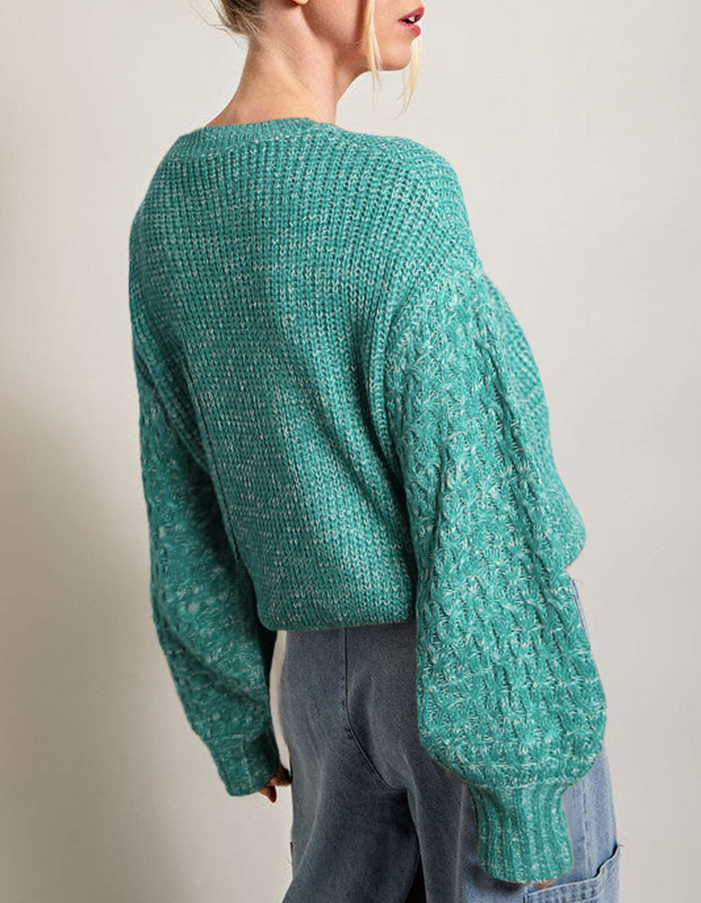 Cable Knit Sleeve Drop Shoulder Sweater