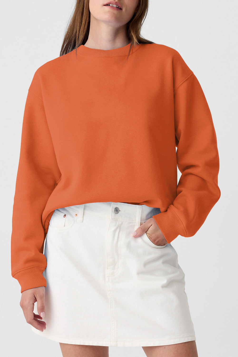 Solid Fleece Lined Drop Shoulder Terry Sweatshirt