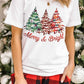 Merry and Bright Christmas Tree Print Crew Neck T Shirt