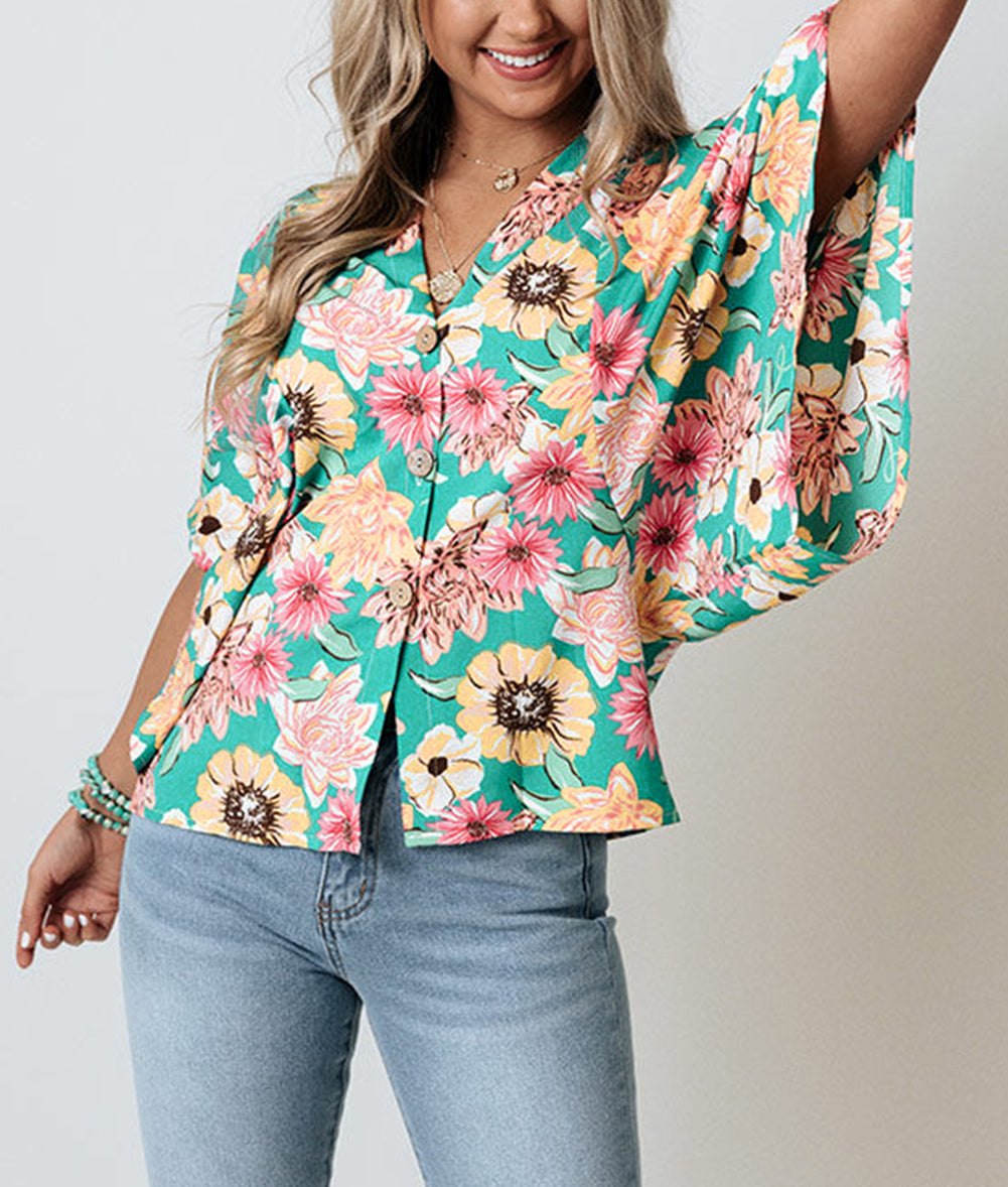 Green Vacay Floral Print Kimono