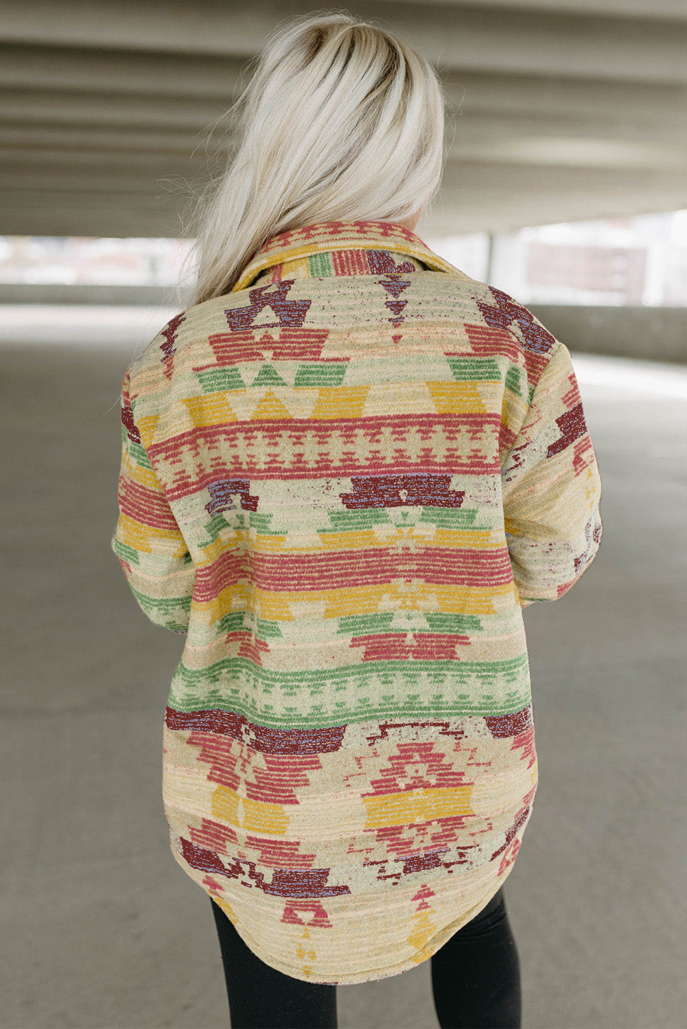 Western Aztec Print Button Flap Pocket Shacket