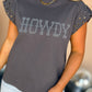 Rhinestone HOWDY Graphic Studded Sleeve T Shirt