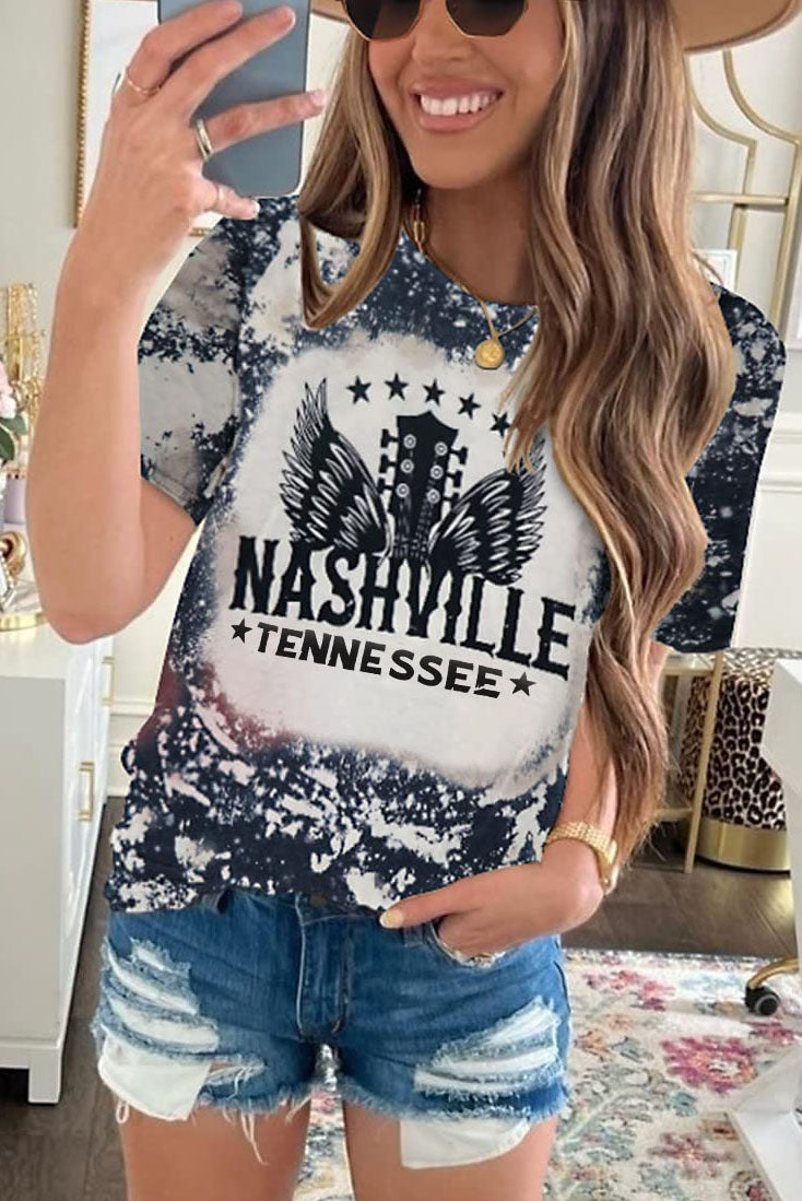 Bleached Round Neck Short Sleeve T-shirt