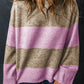 Stripe Crew Neck Wide Sleeve Colorblock Sweater