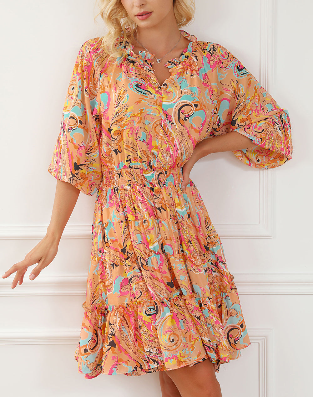 Paisley Print Frilled Mini Dress