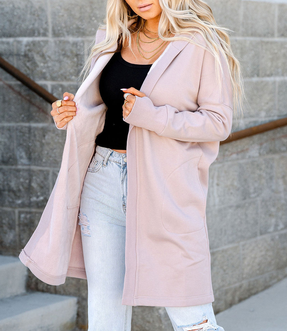 Thumb Holes Drop Shoulder Hoodie Cardigan