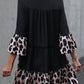 Leopard Patchwork Split Neck Ruffle Curvy Dress