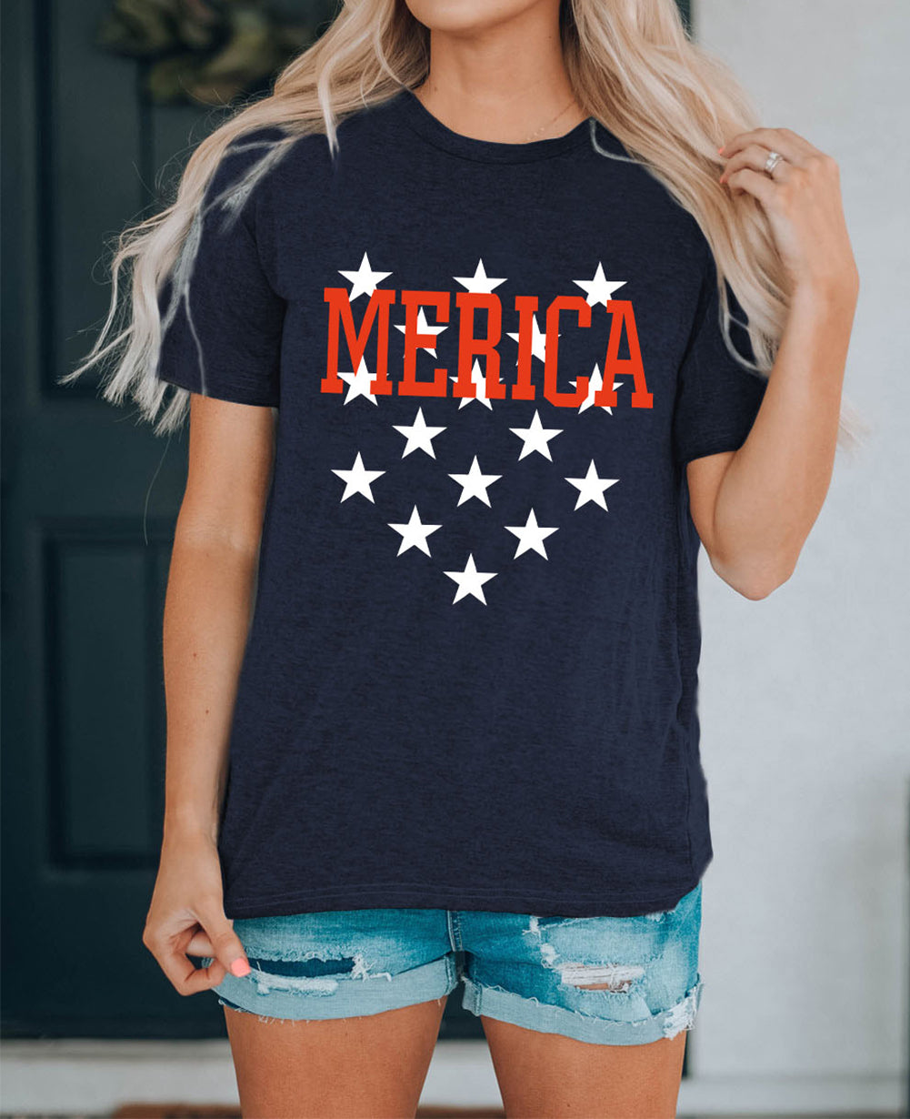 MERICA Star Print Short Sleeve Graphic Tee