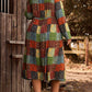 Printed Multicolor Western Checkered Plus Size Swing Dress