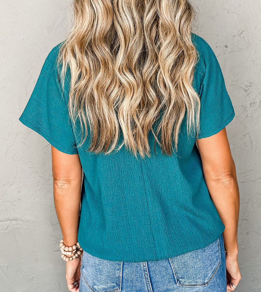 Sapphire Textured V Neck Bubble Hem Plus Top