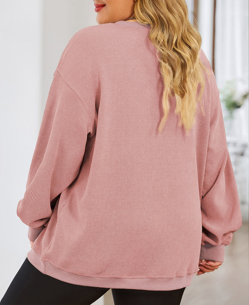 Plus Size Corded Round Neck Sweatshirt