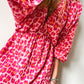 Leopard Print Elasticated V Neck 3/4 Puff Sleeve Dress