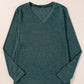 Solid Color Long Sleeve V Neck Top