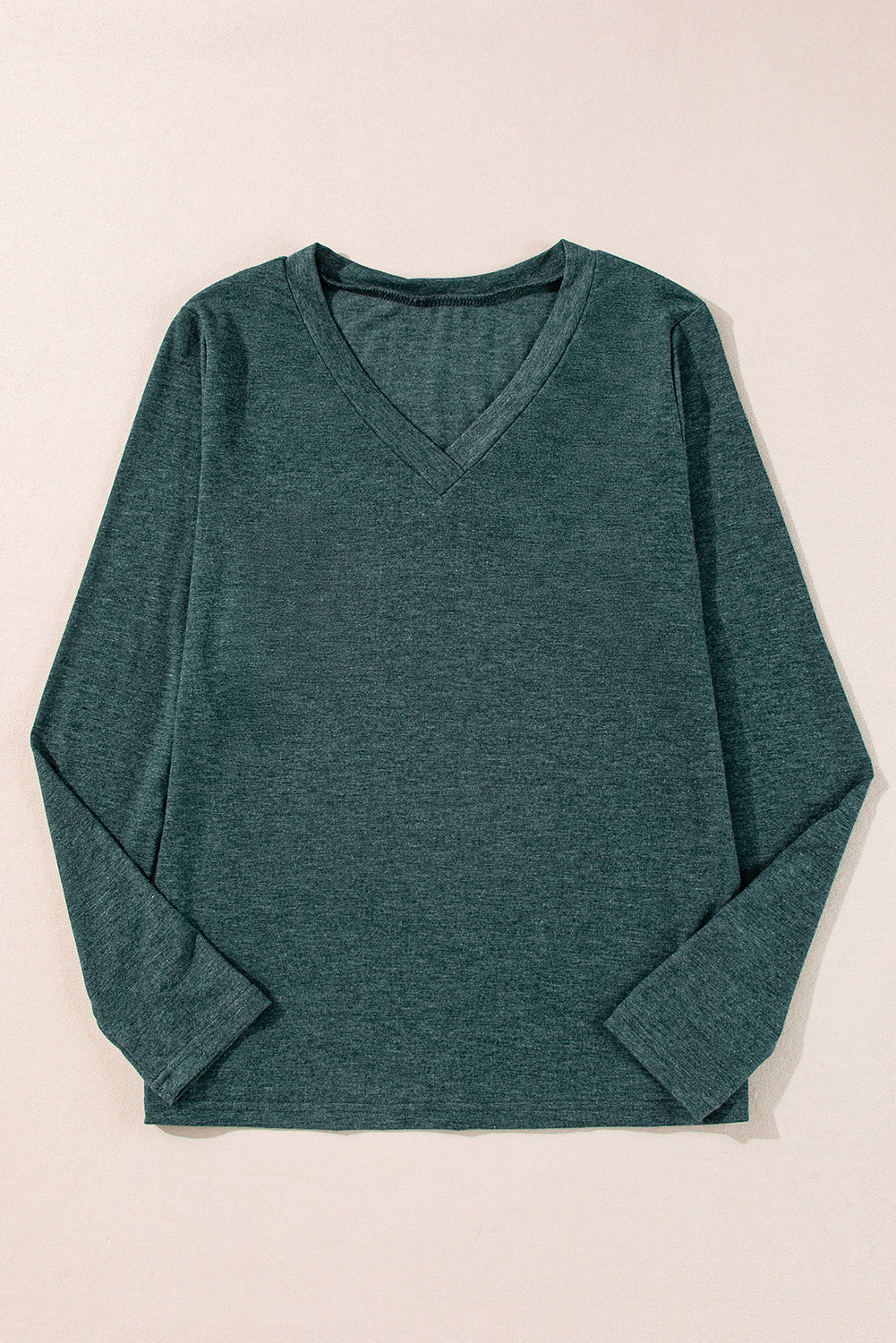 Solid Color Long Sleeve V Neck Top