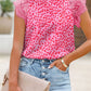Leopard Mock Neck Lace Sleeve Blouse