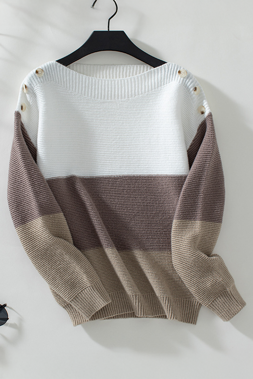 Colorblock Knitted Buttoned Shoulder Sweater