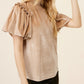 Frilly Puff Sleeve Mock Neck Blouse