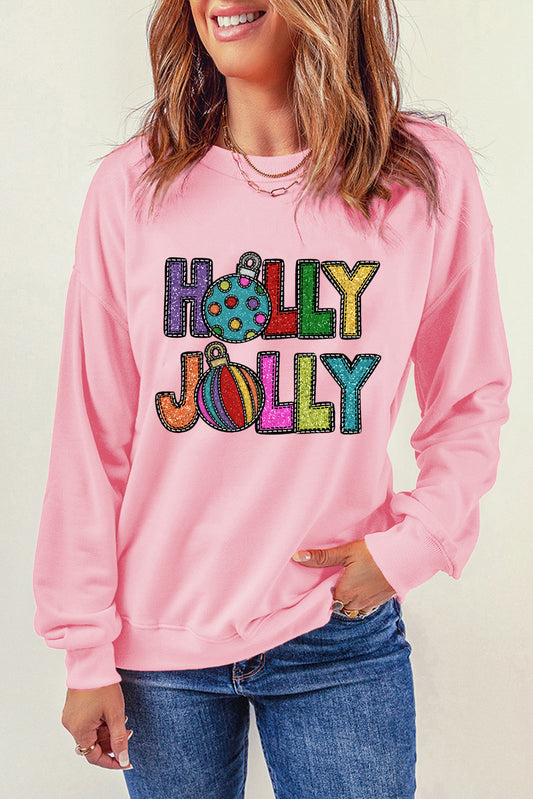 HOLLY JOLLY Christmas Festive Letter Graphic Sweatshirt