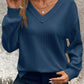 Real Teal V Neck Textured Long Sleeve Top