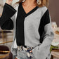 Colorblock Long Sleeve V Neck Top