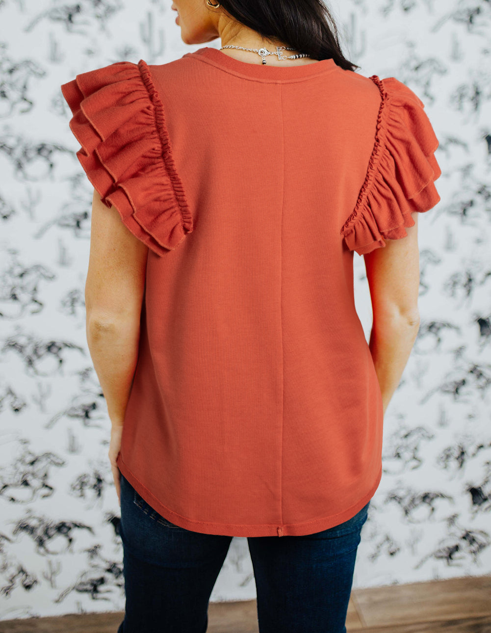 Tiered Ruffled Sleeve Crew Neck T Shirt