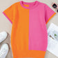 2-tone Color Block Knit Cap Sleeve Sweater Top